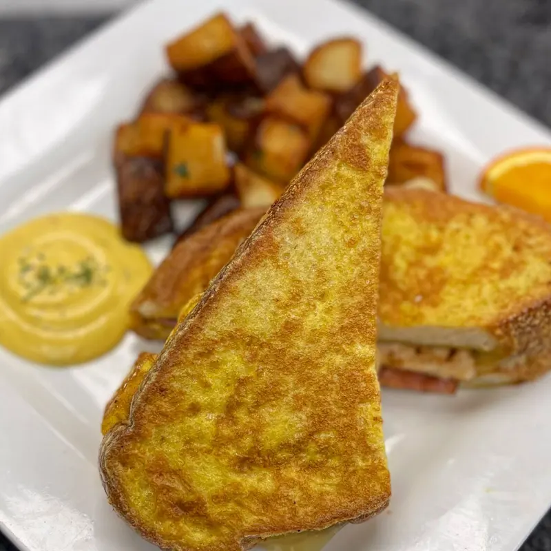 Thick cut French toast with home fries